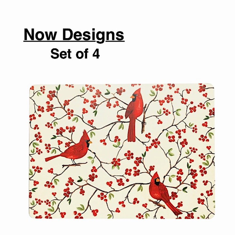 Now Designs Cork-Backed Placemats Cardinal Bird Patterned set of 4 ⭐️⭐️⭐️